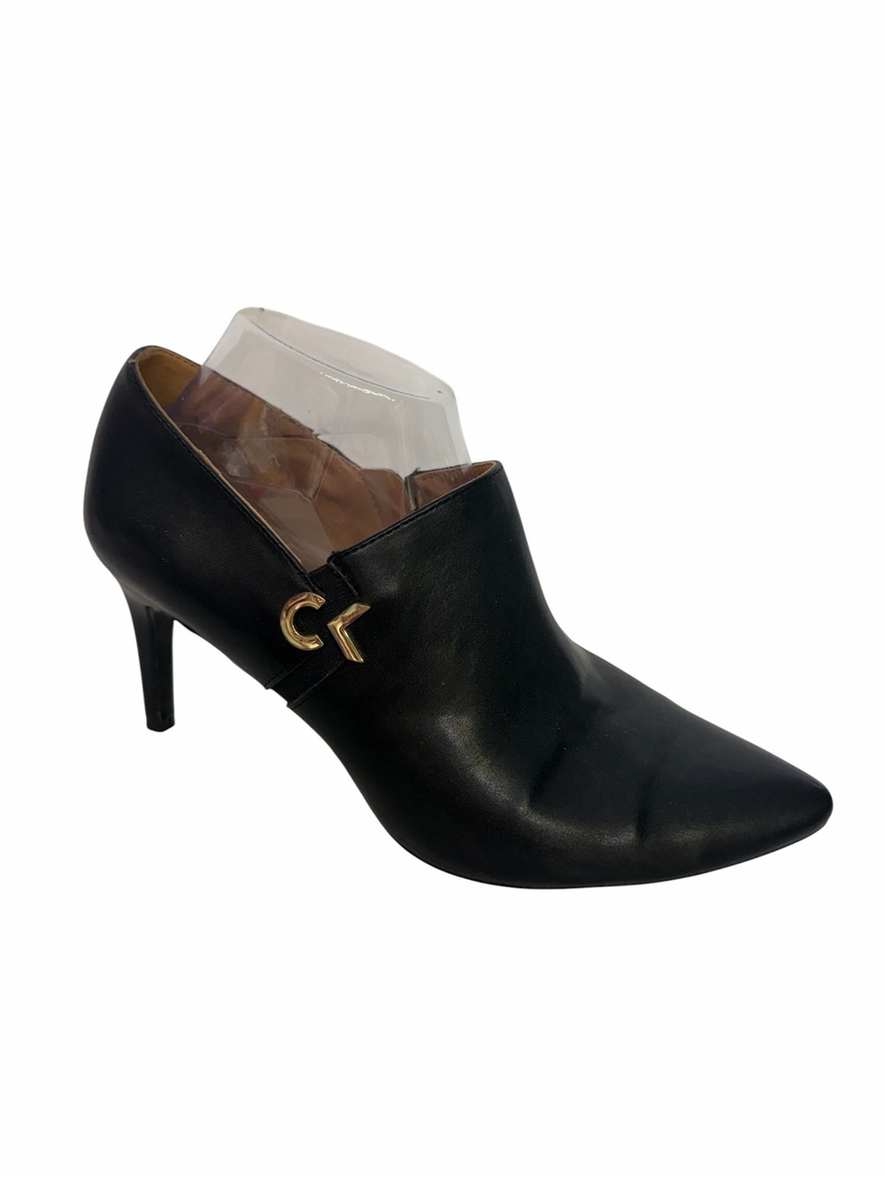 Calvin Klein Black Pointed Leather Heeled Ankle Shoe
